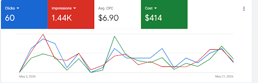 Google Ads dashboard — real client campaign results