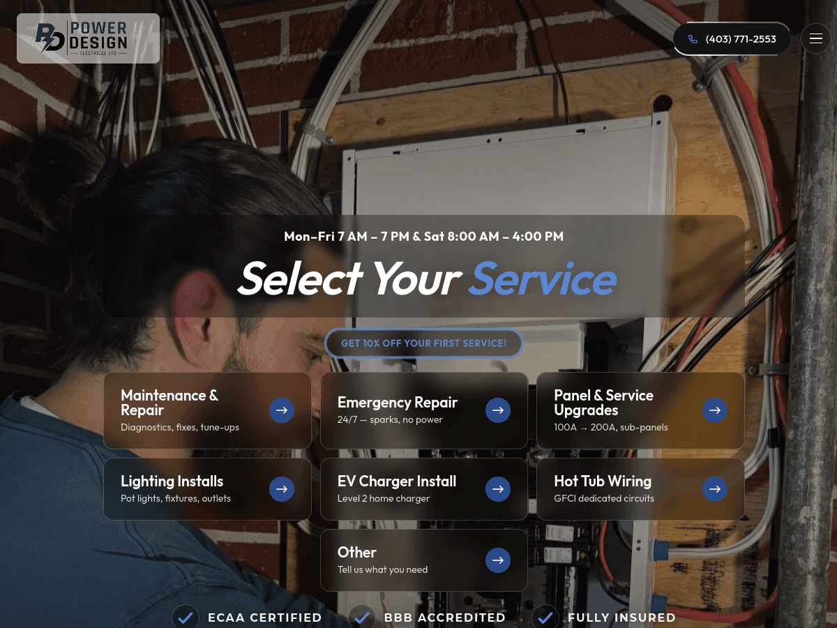 Power Design Electrical — website designed and developed by Mako Marketing